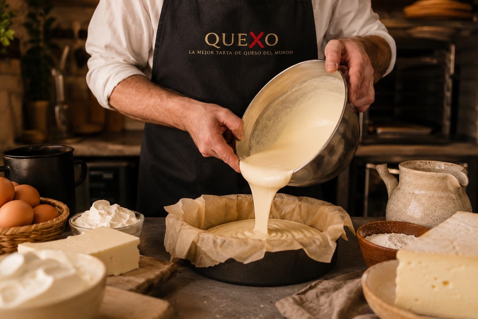 Obrador de Quexo preparando las tartas de queso a mano