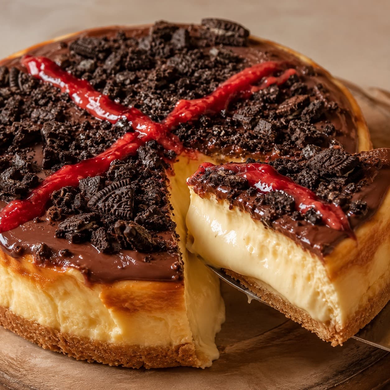Tarta de queso Quexo de chocolate y galleta Oreo con la X de fresa